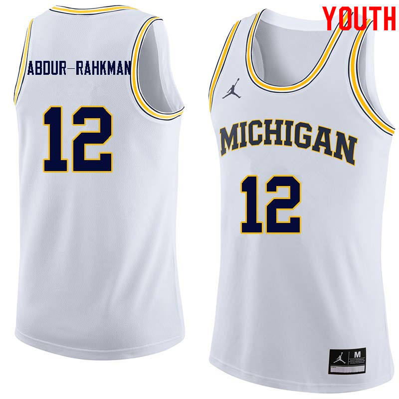 Youth #12 Muhammad-Ali Abdur-Rahkman Michigan Wolverines College Basketball Jerseys Sale-White